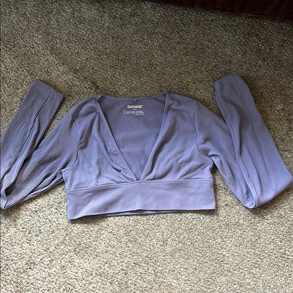 Garage Blue Long Sleeve Fitted Crop Blouse